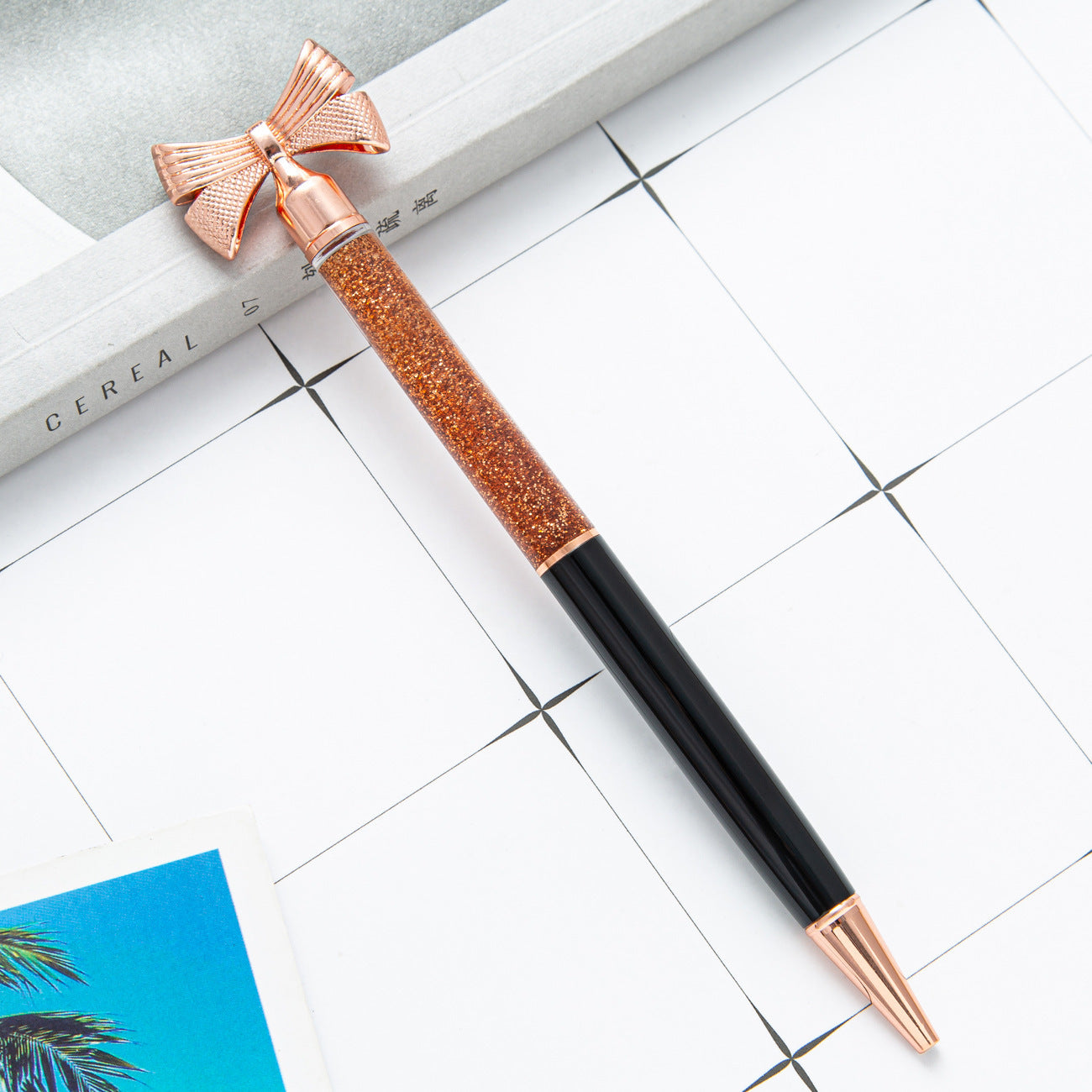 Wholesale Metal Gold Powder Into The Oil Bow Ballpoint Pen